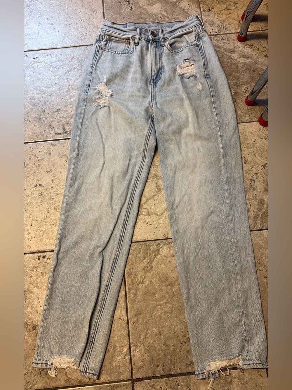 Light Blue Distressed Straight-Leg Jeans
